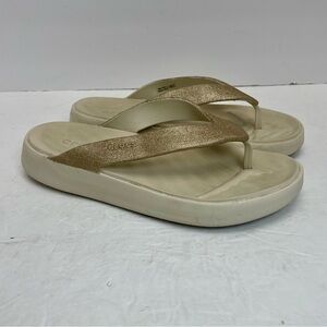 CROCS Women's Glitter Gold and Cream Flip Flop Sandals size 8